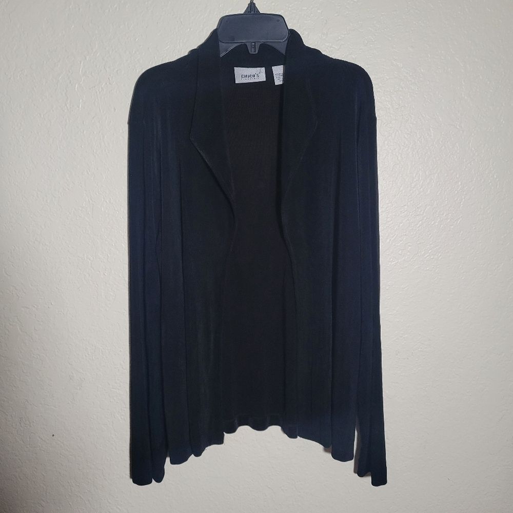 Chico's | Travelers Black Slinky Knit Open Front Cardigan Travel Minimalist M